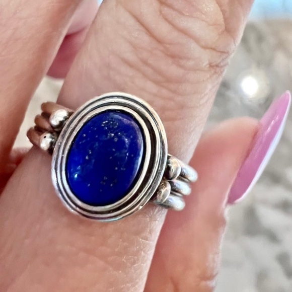 Vintage Lapis Lazuli Handmade Ring Solid 925 Sterling Silver oval cabochon gem - Picture 4 of 13
